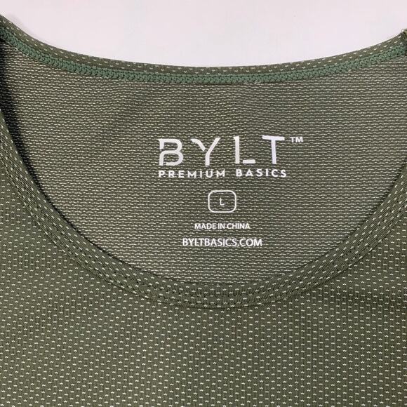 Bylt T Shirt Mens L Evergreen Silver Drop Cut Short Sleeve Micro Print Stretch - Picture 4 of 10